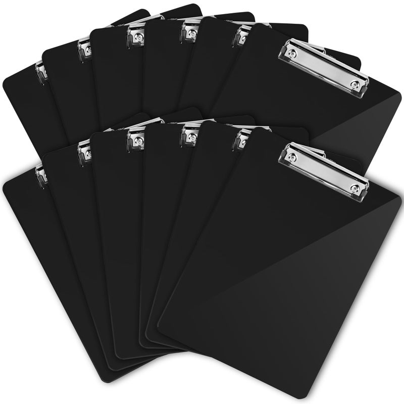 Office Solutions Direct Black Plastic Clipboards (Set of 12) Multipack - 12.5x9 Inch Clipboard Holds 100 Sheets, Low Profile | Colored Acrylic Clip Boards in Bulk for Kids & Professionals - Image 1